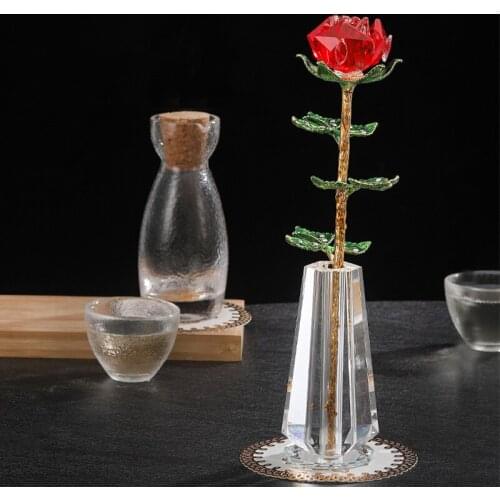 5 Colors Crystal Rose Flower Figurines Glass Paperweight Craft Wedding Valentines Day Gifts Home Table Decor Ornaments Boxed