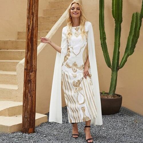 Fridayin 2021 Summer Stylish Floating Sleeves Gold Sequin Embroidery Slim Slimming Long Dress Elegant Print Floral Vestidos