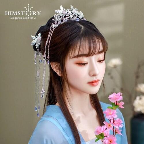 HIMSTORY Elegant Women Girl Long Tassel Beads Hairpins Clips Headwear Jewelry Ancient Chinese Hanfu Dress Hair Ornaments