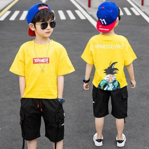 Cool Spring Summer Childrens Clothes Suit Baby Boys T-shirt+ Shorts 2pcs/Set Teenage Top Sport Costume For Kids Streetwear