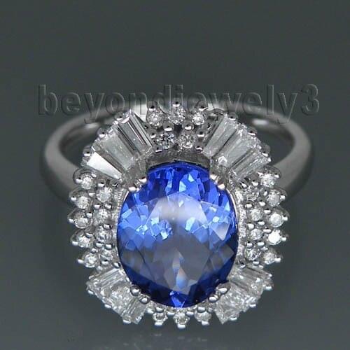 Oval 8x10mm 14Kt White Gold Natural Tanzanite Gorgeous Ring Lucky Stone Ring SR0002