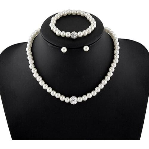 Fashion Pearl Jewelry Sets For Women Beads Jewelry Set Gold Wedding Crystal Bridal Necklace Jewelery Costume Faux Pearl Necklace