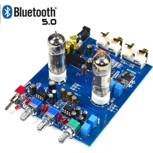 KYYSLB DC 12V 2A 4.2 5.0 QCC3008 Bluetooth Tube Amplifier 6J5 Tube Tones Preamp APTX Machine with Original NE5532 Op Amp