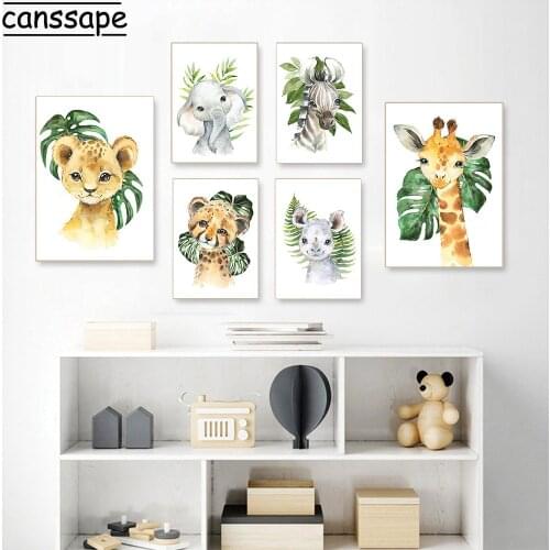 Lion Zebra Giraffe Plants Poster Nordic Wall Art Canvas Prints Turtle Leaf Posters Painting Nursery Picture Baby Kids Room Decor