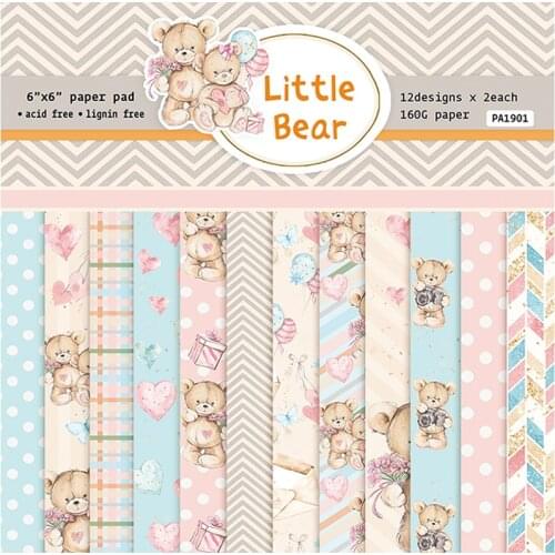 Little Bear 24 sheet 6"X6" Scrapbooking design patterned paper pack handmade craft paper craft Background pad AlinaCraft