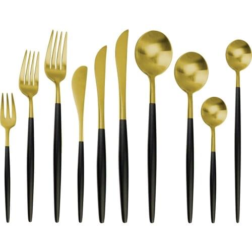 1pc Matte Black and gold Dinnerware Set 304 Stainless Steel Flatware Set Knife Fork Spoon Cutlery Tableware Silverware Set