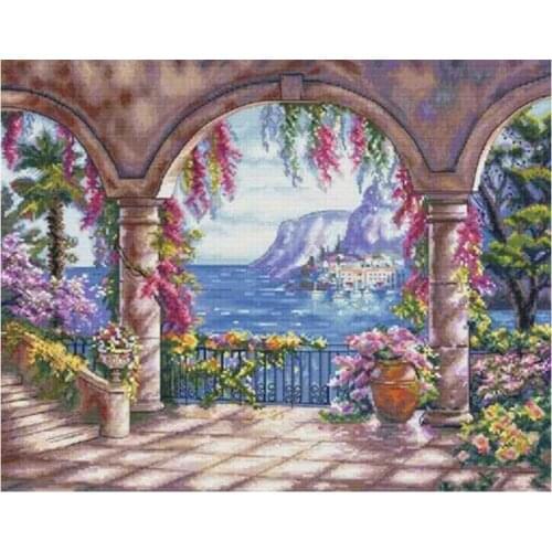 Seaside Flower Corridor patterns Counted Cross Stitch 11CT 14CT 18CT DIY Chinese Cross Stitch Kits Embroidery Needlework Sets