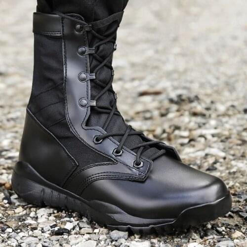 Military Shoes Mens Hight-Top Special Forces Combat Ultra-Light Security Guard Training Breathable Summer Black Boots Men