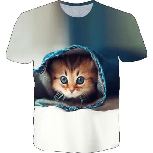 Mens Casual Personality Kitten T-Shirt 3D Printing Mens Womens Plus Size T-Shirts Naughty Animals Harajuku Loose Tops XS-6XL