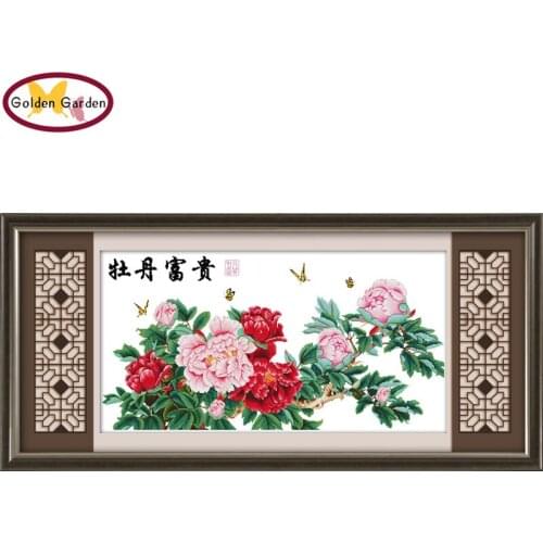 GG Wealthy Peony Chinese Flowers Cross Stitch Kit 11CT14CT DIY Kits Needlework Embroidery Cross Crafts Christmas for Home Decor
