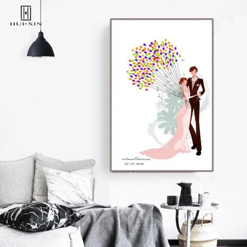 Bride and Bridegroom Holding Wing-like DIY Fingerprint Guestbook Souvenir Best Wishes for Weddings Anniversaries Customized Gift