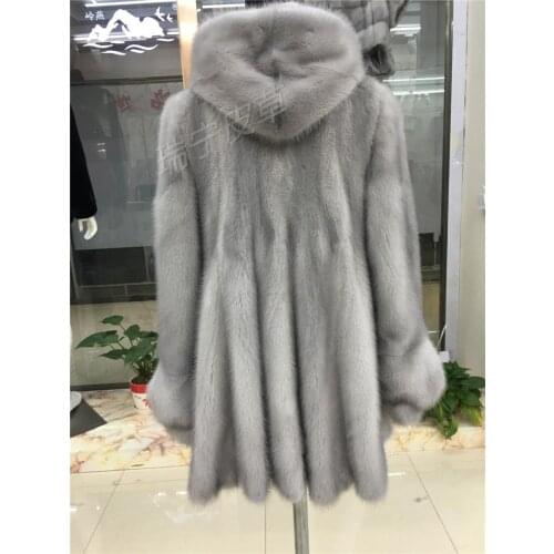 2016 new women natural real mink fur coat with hood long-sleeve water mink female outwear