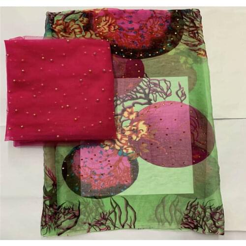 2021 Latest Fashion High Quality Soft Silk Chiffon Printed Hot Drilling Fabric For Lady Dress Sewing Material 5+2 Yards! LXF423