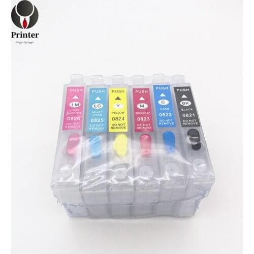 Printer Partner refillable empty cartridge with auto chip T0821 series 82n for epson T50 R270 R290 R390 RX590 RX610 RX615 RX690