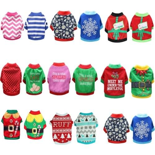 Christmas Pet Dog Clothes Winter Warm Cat Dogs Cute T-shirt Clothing Pet Shirt For Small Medium Dogs Chihuahua Pet Puppy Outfits