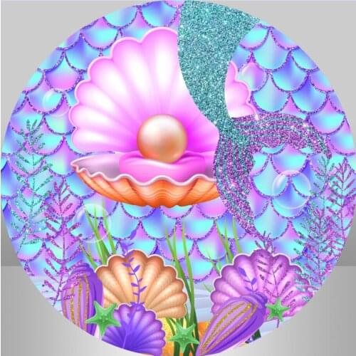 Sensfun Mermaid Ocean Theme Round Background Circle Photo Backdrop Happy Birthday Party Decoration Table Cylinder Cover