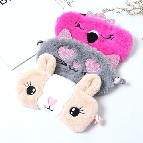 Silk Love Flamingo Eye Cover Rabbit Plush Sleeping Mask Soft Plush Eye Masks Eyepatch Cartoon Nap Eye Shade Blindfold Super Soft