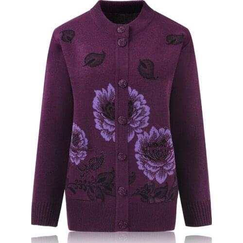 Women Sweater New Autumn Jacket Middle-aged Knitted Sweater Cardigan Coat O-neck Long-sleeved Sweater Plus Size Women Clothing