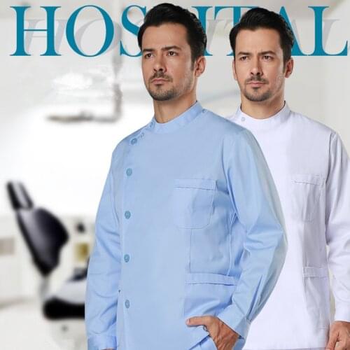 Nurse uniform split suit long-sleeved mens and womens side-collar stand-up collar white coat Slim winter dental dentist work c