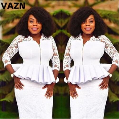 VAZN 2020 Hot White Sexy Mature High-end Young Office Elegant Full Sleeve Cloth High Waist Midi Skirts Slim Women 2 Piece Set