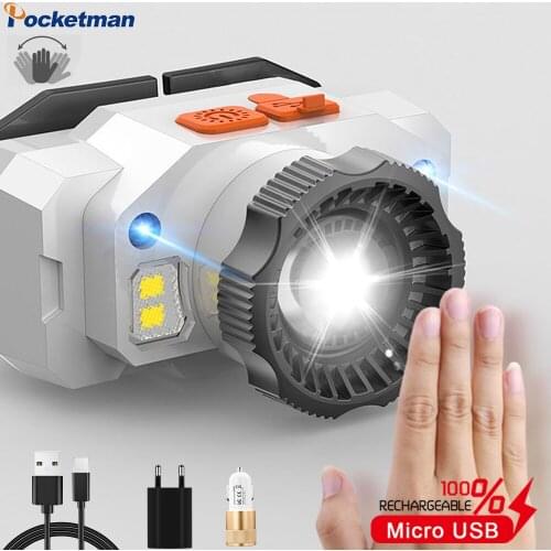 XPE+COB Strong Light Headlamp Motion Sensor Headlight 3LED USB rechargeable Head Lamp Fishing Camping Light Head Flashlight