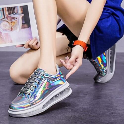High Top Tenis Femme 2020 Autumn Women Cushion Casual Shoes Female Platform Shiny Black Silver Shoes Girls Walking Footwear Cool