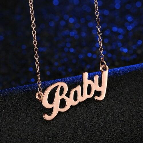 European Style Women Crystal BABY Letter Necklace Women Rose Gold Pendant Chain Popular Choker Jewelry Gift