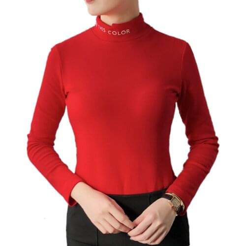 Winter Womens Warm Velvet T-shirt Plus Size 2XL 3XL Long Sleeve Tshirts half Turlteneck Slim Fit Top Cute Tee Shirt Femme