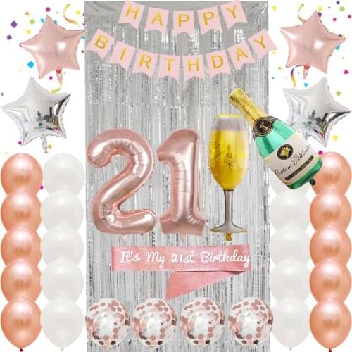 1set Rose Gold Happy Birthday Banner Balloons 30inch Number Star Foil Balloon Beer Cup Birthday Party Decorations Adult Supplies