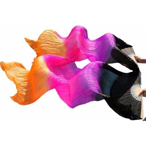 High selling 100% Real Silk Veils 1 Pair Handmade Dyed Silk Belly Dance Fans Dance Props Black+Purple+Rose+Orange 150/180 *90 cm