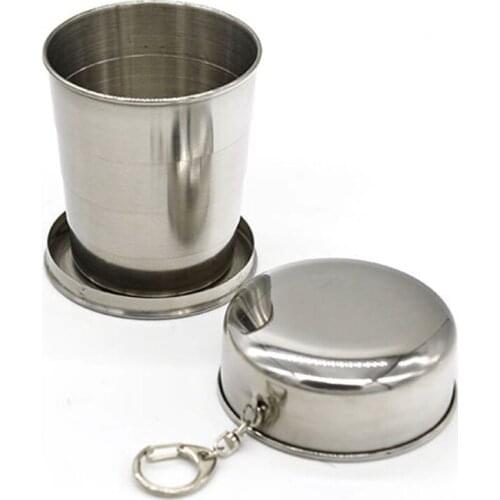 100Pcs Metal Drink Cup 240ml 4 sections stainless steel Camping Telescopic Water Cup DHL Fedex Free Shipping