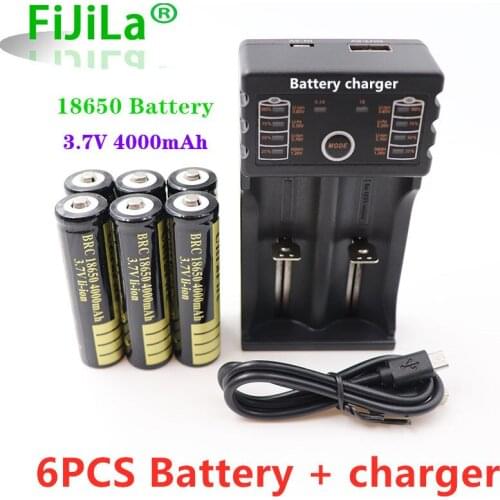18650 battery 3.7V 4000mAh rechargeable liion battery with charger for Led flashlight batery litio battery+ Charger