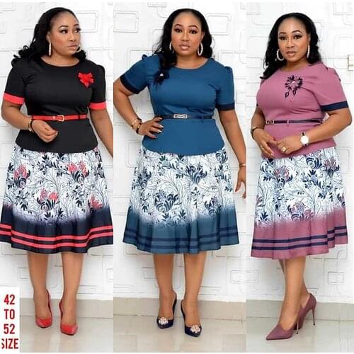 2021 Hot Sale African And Turkey Style Plus Size Printed Sashes Dress For Women