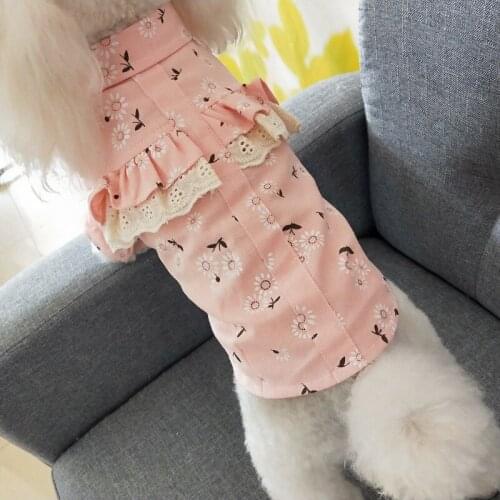 2021 Spring Summer Cotton Printed Thin Dog Shirts for Small Dogs Cat Lace Skirt Princess Tutu Dress Cute Princess Shirt Costume
