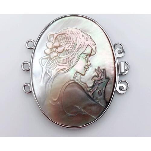 31*41mm 3 strands row white black cameo seashell Clasp