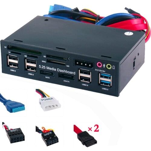 5.25" Pc Front Panel Dashboard Media Usb 3.0 Hub Audio Esata Sata Card Reader Desktop Optical Drive Multifunctional Panel 525E
