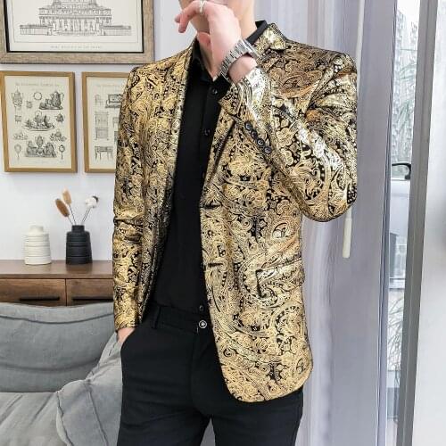 5XL Autumn 2021 Men Trend Large Size Single Western Leisure Suit Performance Stage Bronzing Suit Slim Jacket Coat