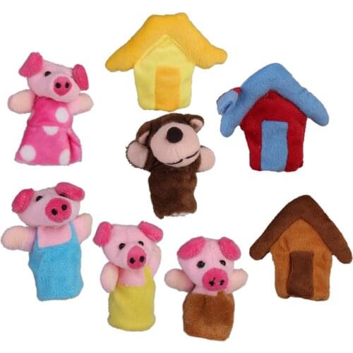8pcs Three little Pigs Story Family Finger Puppets Cloth Doll Kids Hand Toys