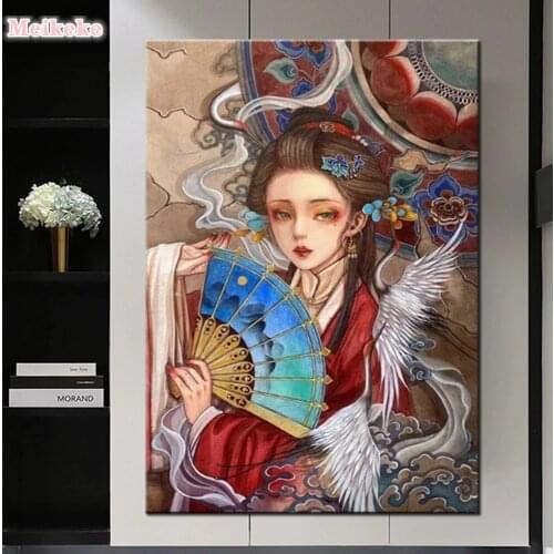 DIY Diamond Painting Full Square Round Cross Stitch Chinese Style Anime Girl 5d Mosaic Diamond Embroidery Art Home Decorative