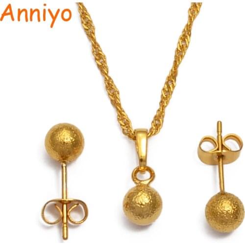 Anniyo SMALL SIZE Frosted Earrings Pendant Necklaces Ball Beads Jewelry Sets Women Girls Wedding Party Jewellery Gifts #225406