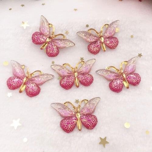 Shiny Colorful Butterfly Flat Back Rhinestone Appliques 50pcs DIY 1 Hole Bead Wedding Decoration Home Craft Christmas Gift W750