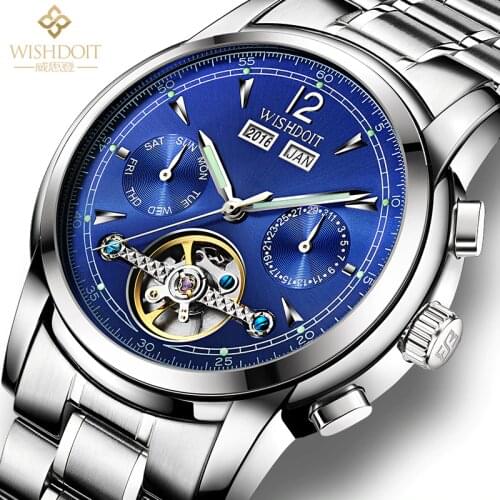 WISHDOIT Mens Mechanical Watch Fashion Luxury Automatic Watch Top Luxury Mens Watch Waterproof Calendar Mens Mechanical Watch
