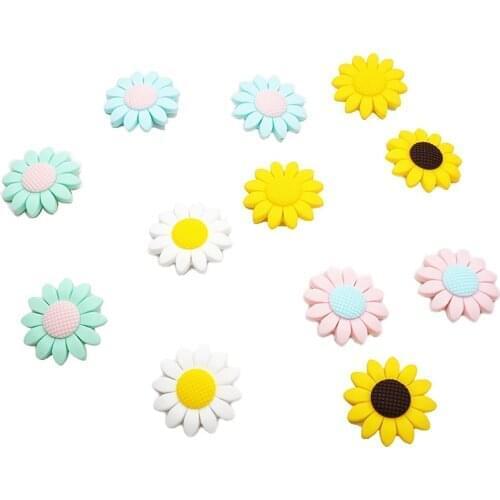 Chenkai 50PCS Silicone Sunflower Teether Beads Baby Dummy Teething Pendant For DIY Baby Nursing Necklace Chewable Pacifier Gift