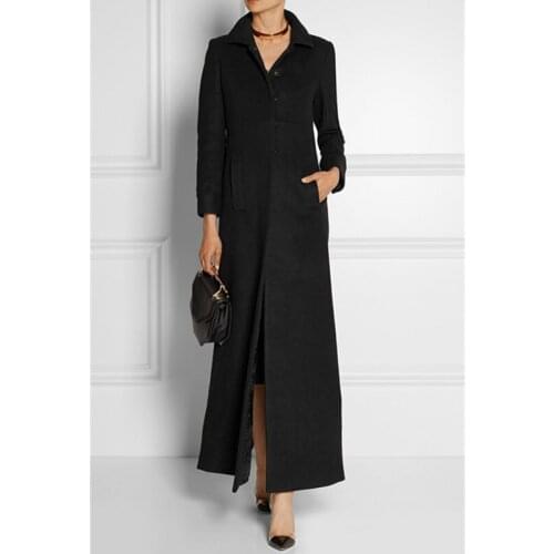 Black Solid Long Woolen Winter Coats New Women Single Breasted Warm Wool Coat and Jacket Fashion Long Elegant Ladies Outerwear