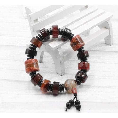 Elegant Tibet Dzi Beads Bracelet Natural Agates Stone Fengshui Tassel Bracelet Buddha Lucky Prayer Bangle Wristband Jewelry B332