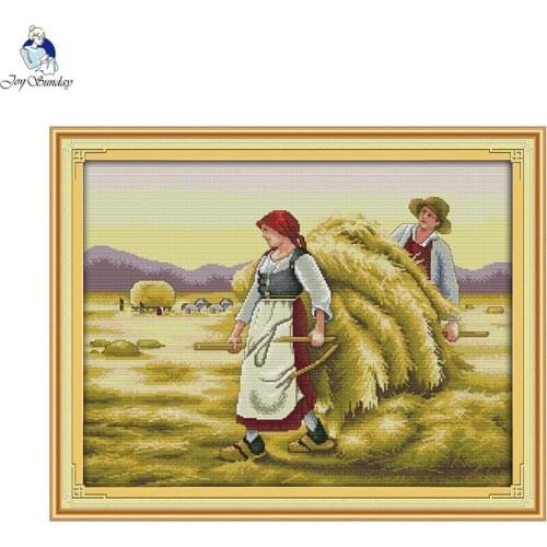 Farmers harvest of wheat fields Pattern cross stitch kits Aida 14CT 11CT Count canvas printing embroidery set Needlework Crafts