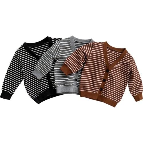 Infant Kids Baby Color Block Cardigan, Autumn Button-down Stripe Print Long Sleeve V-neck Knitwear 1-4T