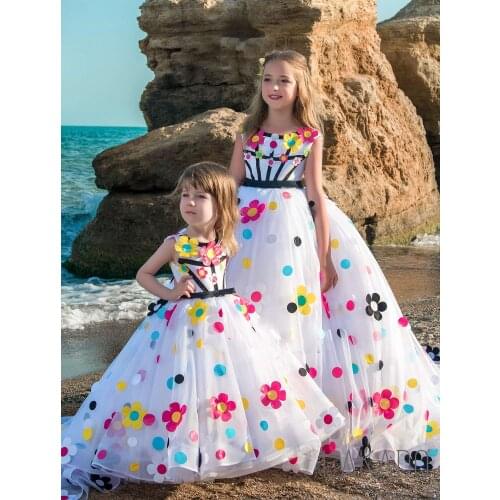 Lovely White Tulle Applique Beach Flower Girl Dresses Girls' Pageant Dresses Holidays/Birthday Dress/Skirt Custom Size 2-14