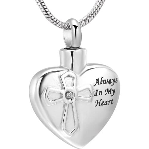 Cremation Jewelry for Ashes, Cross Always in My Heart Locket Keepsake Memorial Urn Gift, Cubic Zirconia Pendant Necklace