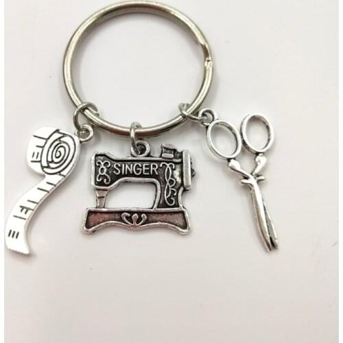 Fashion Jewelry Sewing Machine Keychain, Seamstress Key Chain, Quilters Keychain Silver Dres S Elegant